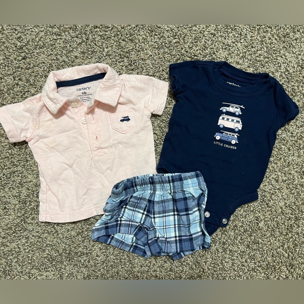 Carter’s brand polo, shorts and onesie